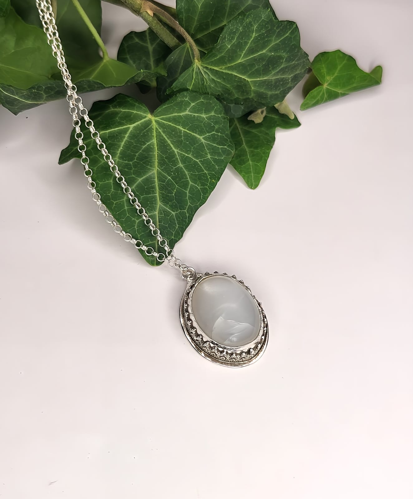 Collana in Argento 925 con pendente in Pietra di Luna (Adularia)