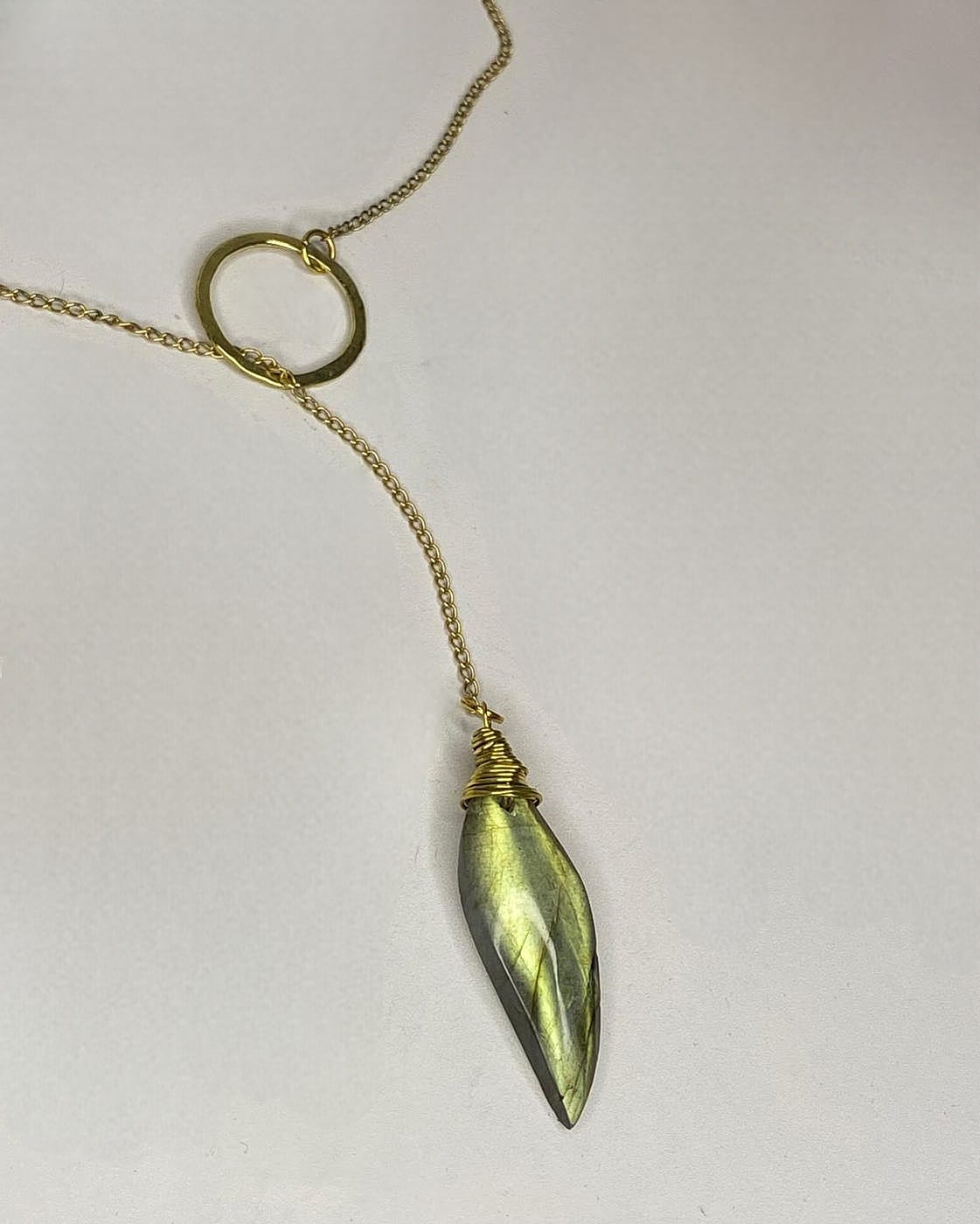 Collana con anello in Ottone e Labradorite verde oro