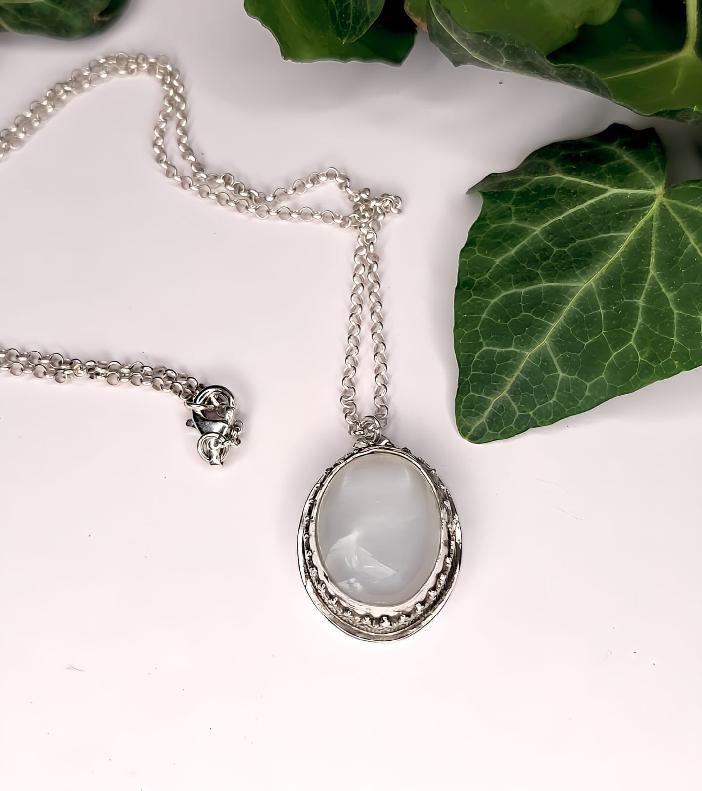 Collana in Argento 925 con pendente in Pietra di Luna (Adularia)
