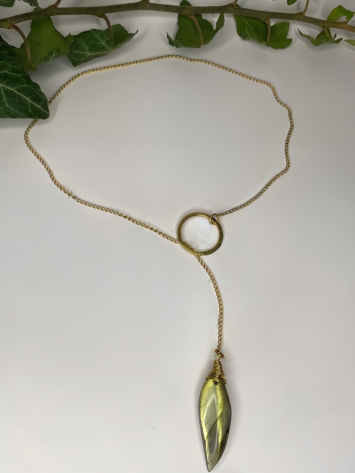 Collana con anello in Ottone e Labradorite verde oro