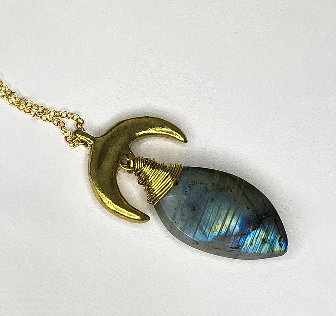 Collana Luna in Ottone e Labradorite azzurra