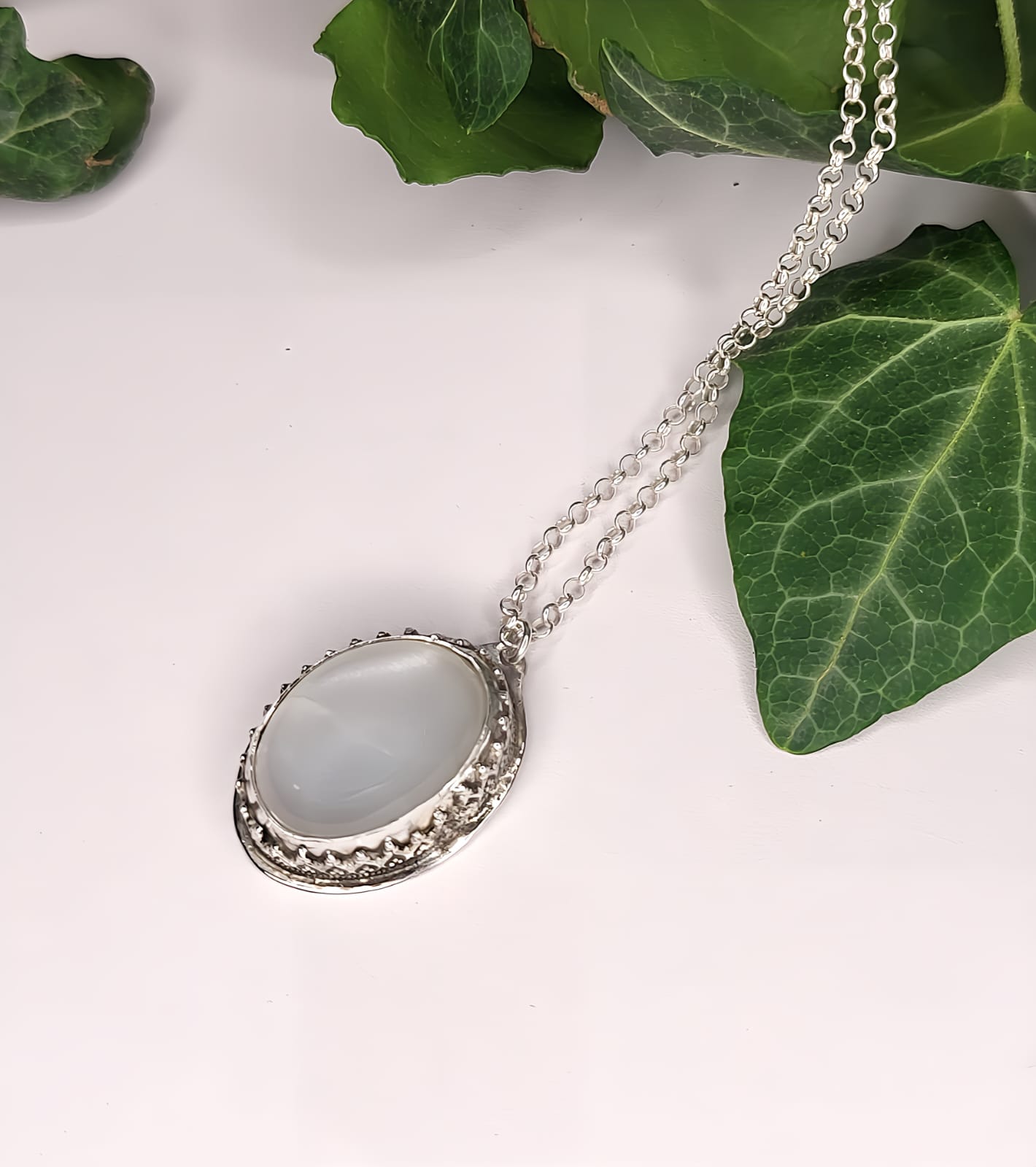 Collana in Argento 925 con pendente in Pietra di Luna (Adularia)