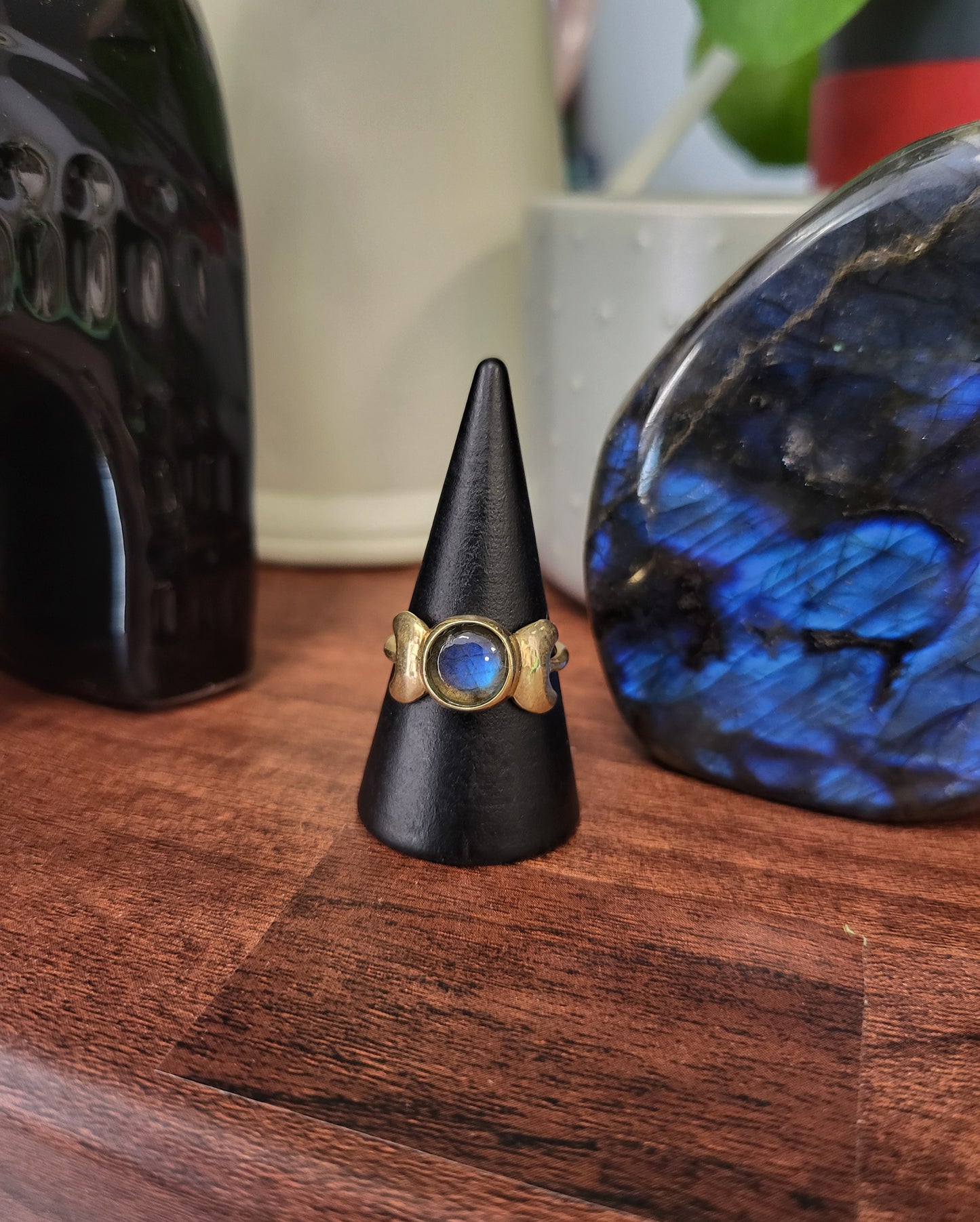 Anello ottone fasi lunari e Labradorite